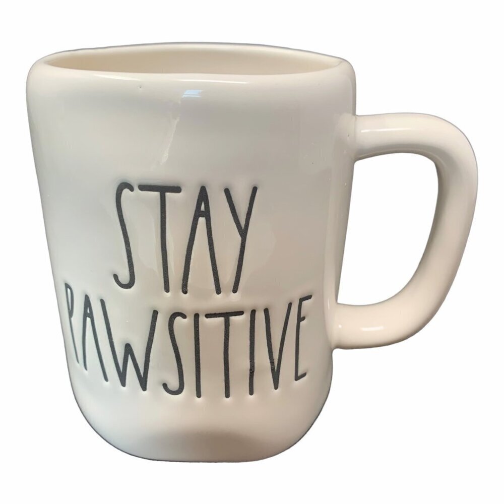 Rae Dunn Dog Cat Mug Stay Pawsitive Pet Lover Ceramic Coffee Tea Kitty Puppy Dog